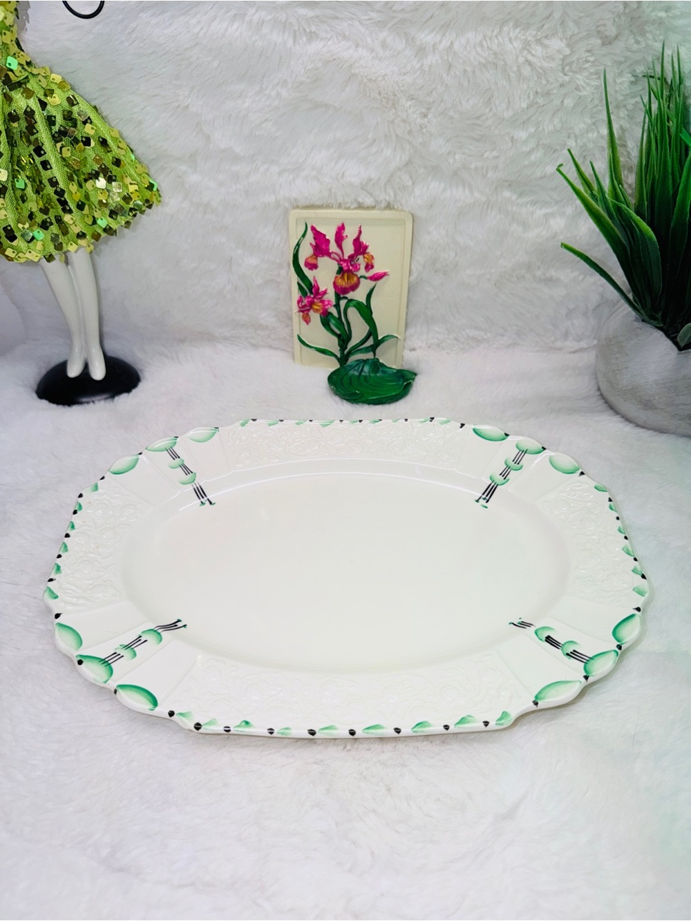 1930’s Numbered Vintage Art Deco Pottery Hand Painted Platter & Wall Plaque 🔥